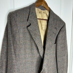 Vtg 80s Bill Blass Glen Plaid 100% Wool Sport Coat XL Blazer Jacket